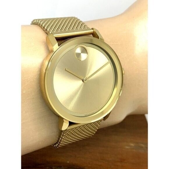 Movado Men's Watch 3600560 Bold Gold Dial Swiss Quartz Steel 40mm Mesh Band - Picture 9 of 13